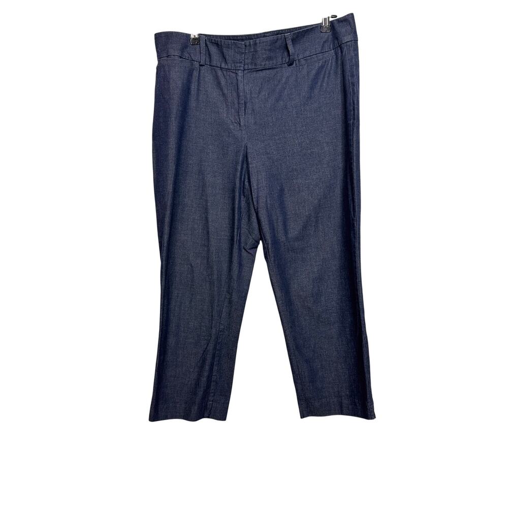 Ann Taylor Factory blue chambray ankle pants stretch cotton with pockets Sz 12